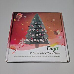 Fuyit 100 Pieces Natural Wood Slices Uniform Size Laser Cut Christmas Ornaments